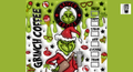 The image is a vibrant and whimsical coffee cup design featuring the Grinch character. The cup is adorned with various elements such as ice cream cones, stars, and palm trees, creating a festive and playful atmosphere. The Grinch is prominently displayed, along with the words 