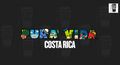 The image is a collage of various colorful illustrations representing different aspects of Costa Rica, including landmarks, animals, and natural elements. The text 