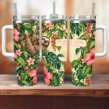 Costa Rica Sloth Garden 40oz Tumbler | Tropical Floral