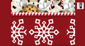 A festive image featuring a cookie, marshmallows, and snowflakes on a red background.