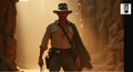 A man in a cowboy hat and leather outfit stands in a desert-like setting, holding a gun and wearing a scarf.