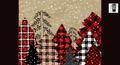 A collage of Christmas trees with plaid patterns against a snowy background.